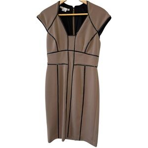 Maggy London Cap Sleeve Midi Knee Length Vegan Leather Trim Size 6